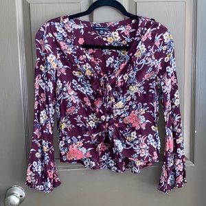 American Eagle Floral Lace up Blouse